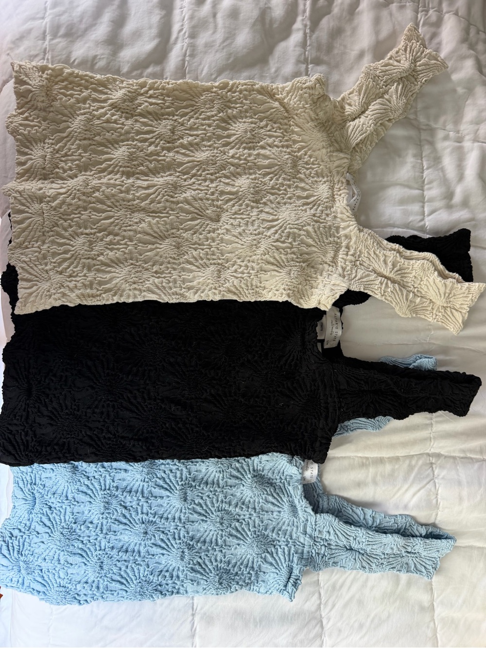 Altar'd State Textured Tank Top Trio - Cream, Black, Light Blue